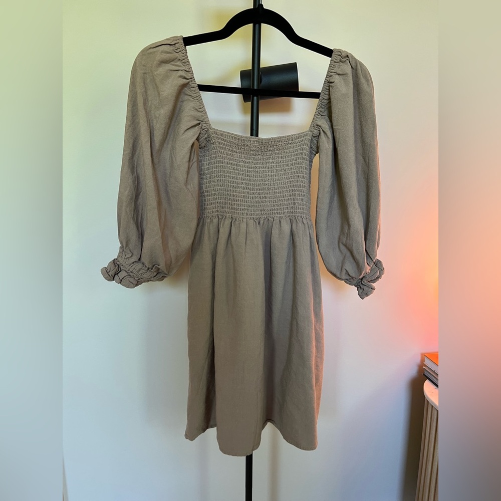 Taupe Puff Sleeve Dress